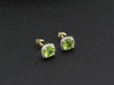 18K Yellow Gold 5 MM Each Round Cut Peridot & White Diamond Ladies Halo Stud Earrings